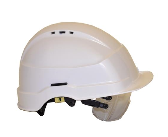 CASQUE DE CHANTIER BLANC EN POLYAMIDE + LUNETTE DE PROTECTION