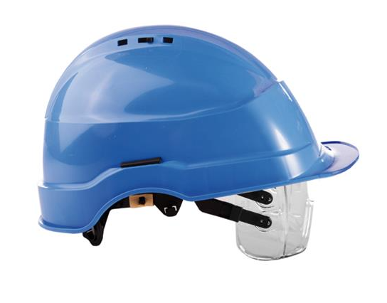 CASQUE DE CHANTIER + LUNETTE PROTECTION [Couleur: Bleu]