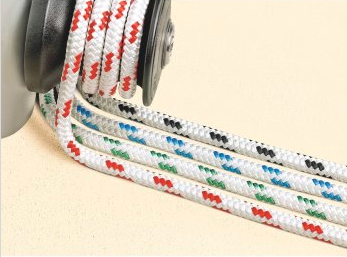 CORDAGE POLYESTER TRESSÉ BLANC/BLEU Ø14