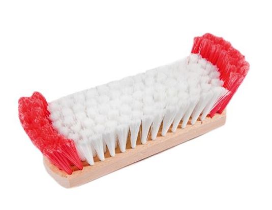 RED AND WHITE NYLON BRUSH WITH WOOD FRAME